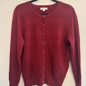 Charter Club Women's Textured Cardigan Size L Deep Maroon Classic Preppy